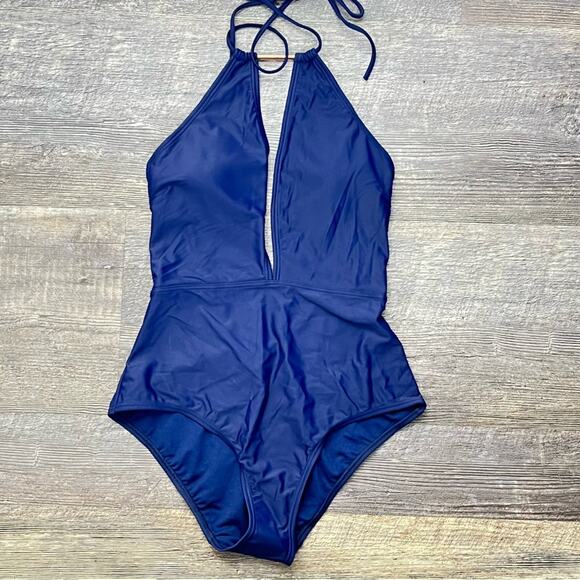 NWT Ted Baker 3 navy blue halter style one piece swimsuit size 8 B108 - Picture 2 of 6